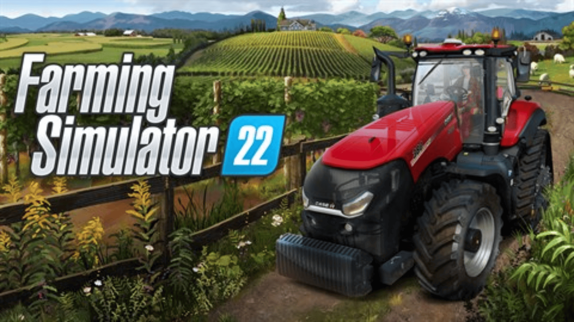Red tractor working on farmland in Farming Simulator 22, a relaxing farming simulation game available on Xbox