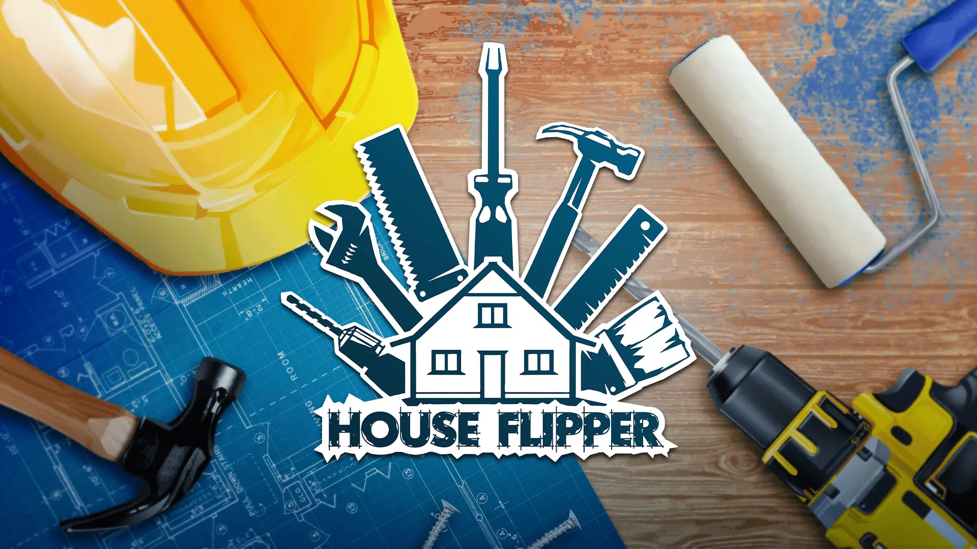 Tools, blueprint, and renovation equipment from House Flipper, a relaxing home renovation simulation on Xbox