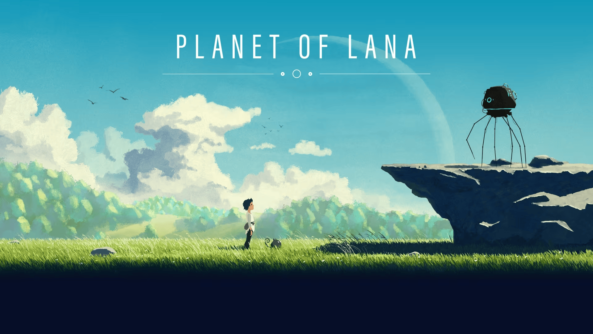 Peaceful alien landscape from Planet of Lana with a girl and small creature exploring nature.