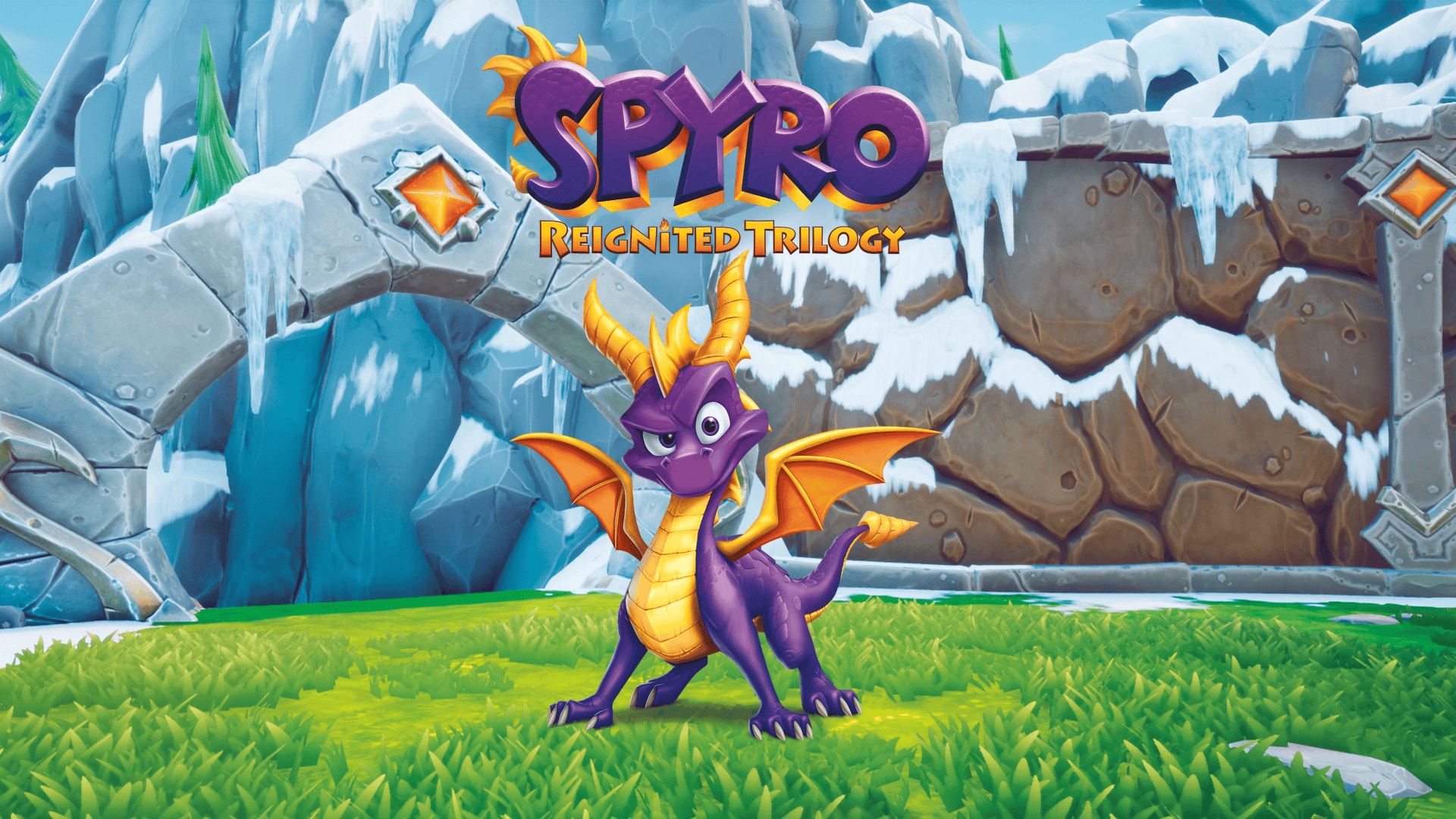 Spyro the purple dragon standing in a snowy fantasy world from Spyro Reignited Trilogy on Xbox