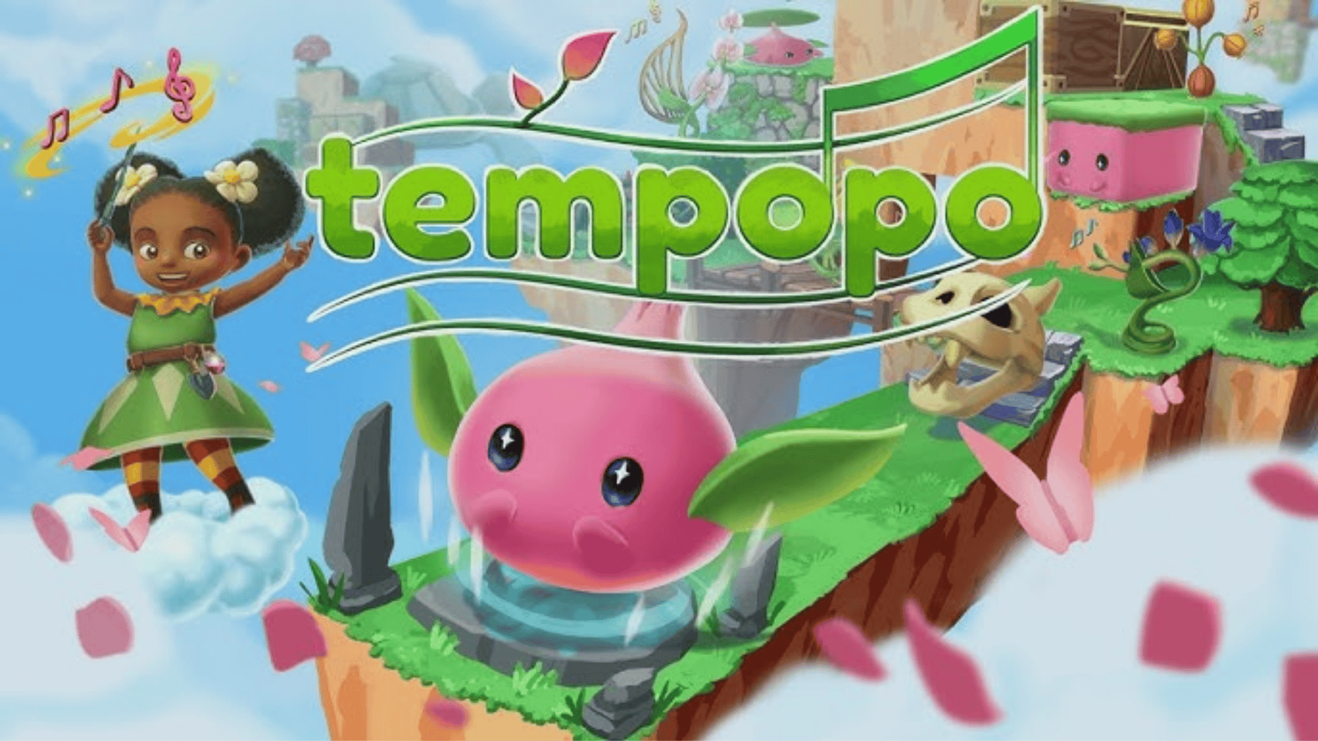 Colorful fantasy platform world with musical creatures from Tempopo, a cheerful cozy puzzle adventure on Xbox