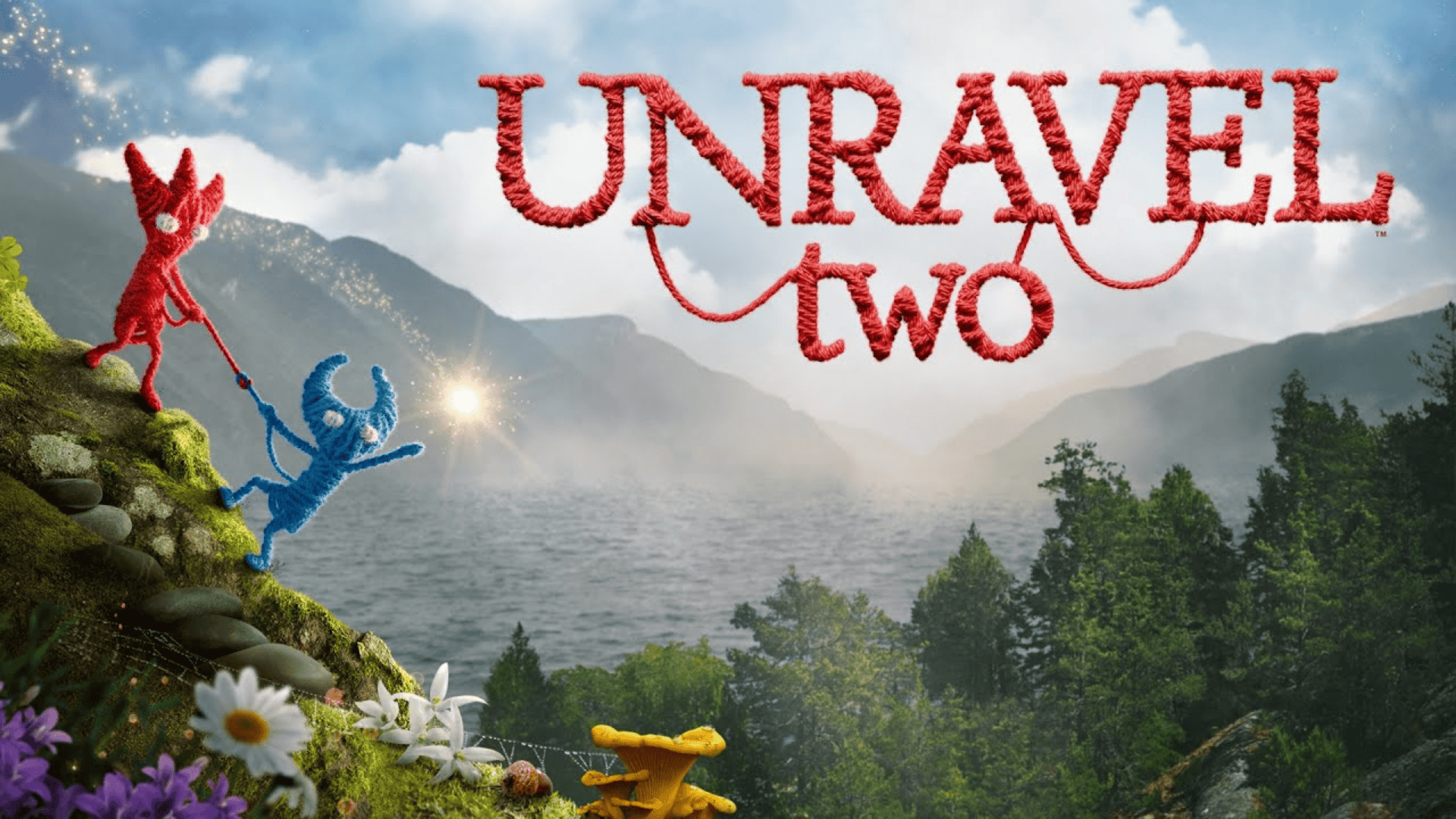 Two yarn characters climbing a hillside in Unravel Two, a cozy cooperative puzzle platform game on Xbox
